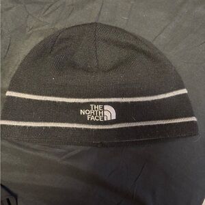 The North Face Black Beanie with Gray Stripes